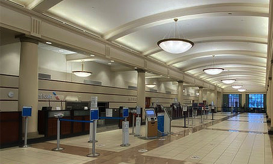 Inside view of the AEX Airport passenger terminal in Alexandria, Louisiana