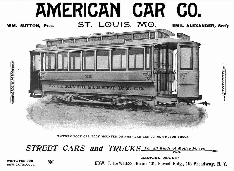 Advertisement by the American Car Company of St. Louis, Missouri, for electric streetcars