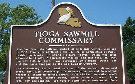 The Iron Mountain Railroad pushed its lines into Central Louisiana in 1880. Five miles north of Pineville, Julius Levin built a sawmill beside the tracks. A commissary was built at this time, a rural version of the uptown department store.