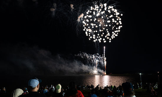 Fireworks and music at Buhlow Lake in Pineville, Louisiana