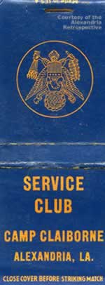 Camp Claiborne Service Club matchbook cover