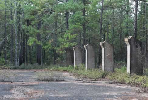 Foundations and concrete support pillars on building WWII ruins at Camp Livingston in Louisiana Foundations and concrete support pillars on building ruins at Camp Livingston in Louisiana